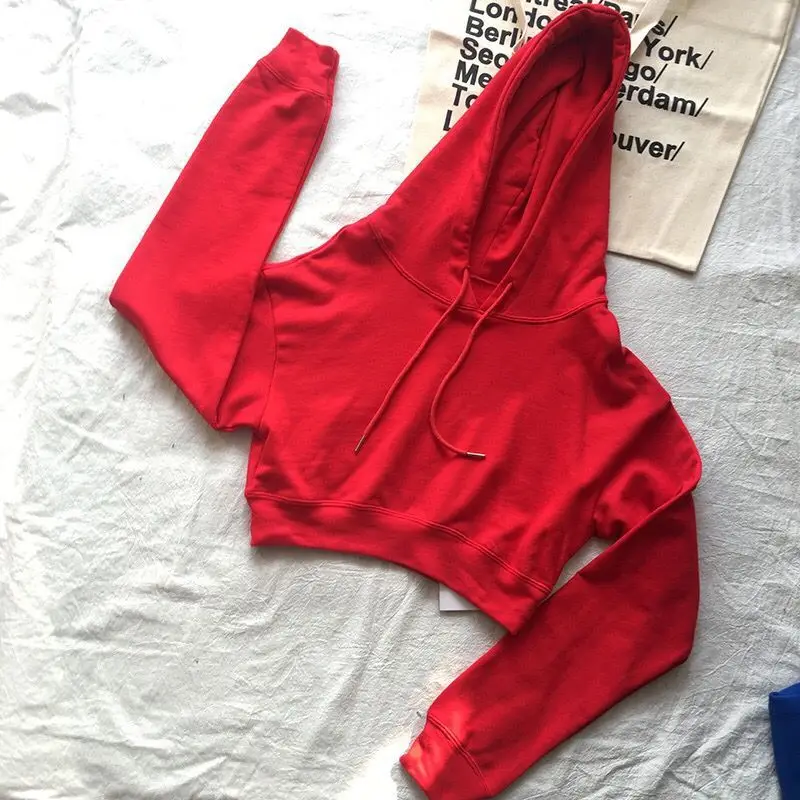 
KEYIDI OEM Women Tops Long Sleeve Cotton Plain Pullover Cropped Hoodies 