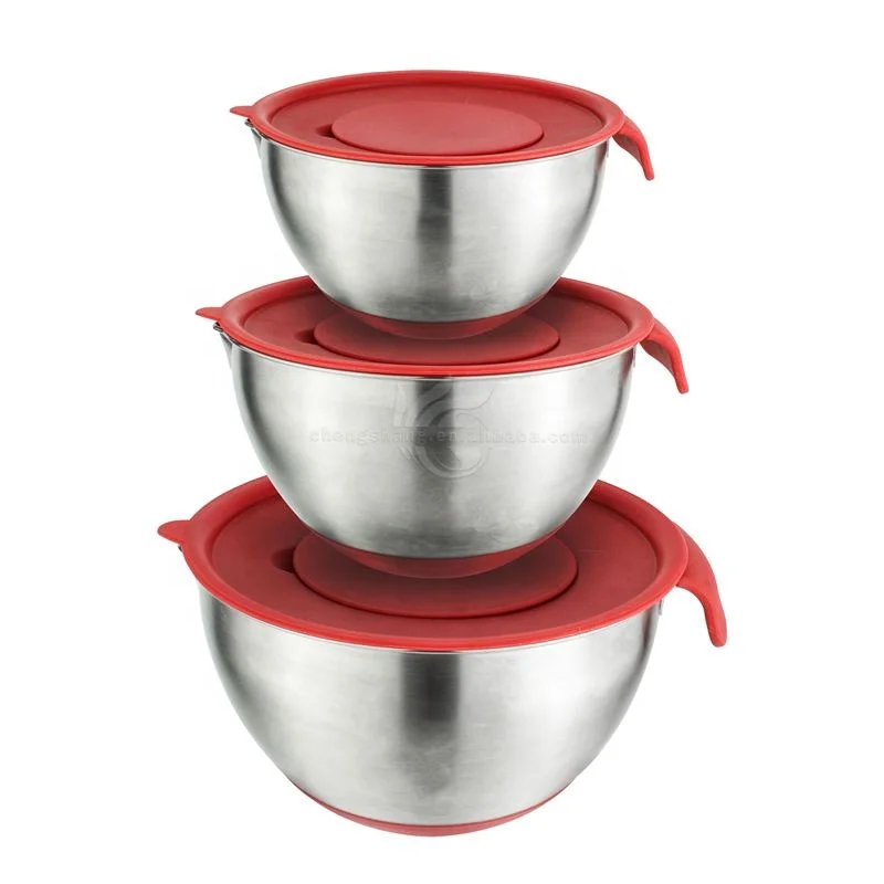 Cooking Baking Mixing Bowl with Vegetable Food Fruit Graters Lid Silicone Bottom Set - Stainless Steel Serving Bowl Salad Bowl