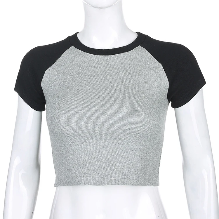 

Wholesale Custom Blank Women O-neck Slim Sexy Bodycon Short Sleeve Different Color Raglan Sleeve Crop Tops T-shirts