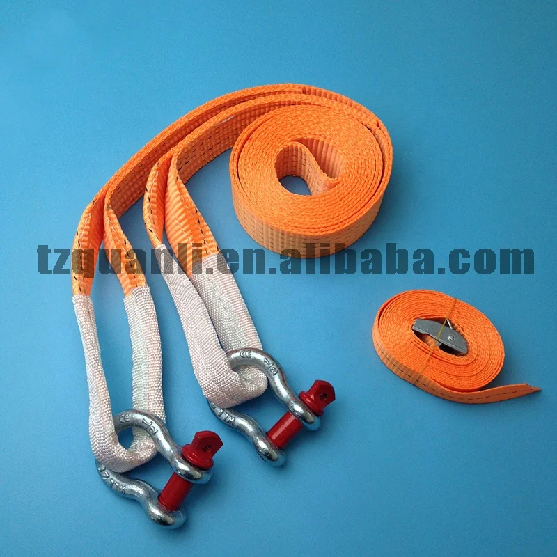 
High quality 5T 50mm Recovery Tow Strap with hook for emergency vehicle towing 