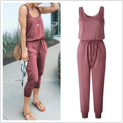 

10% Off New Arrival Sexy Off Shoulder Sleeveless Belts Jumpsuits Summer Women Solid Casual Pockets Long Rompers