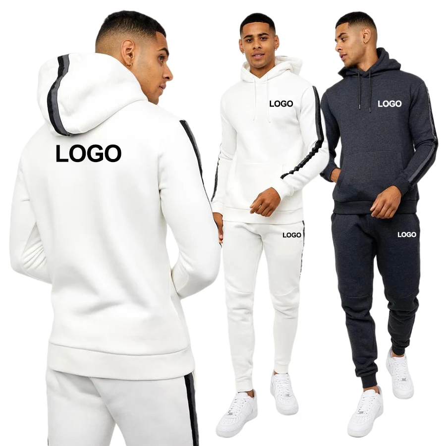 

fashion wholesale custom logo plain hoodie pullover sweatsuit tracksuit men joggers suits set for man, Black,gray,white oem or colors