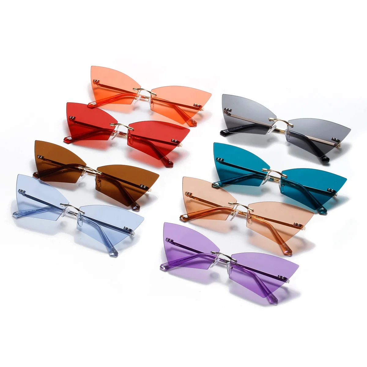 

New style hot selling Fashion Sunglasses INS green colourful cat eyes Women Gradient sunglasses sexy Rimless women sunglasses
