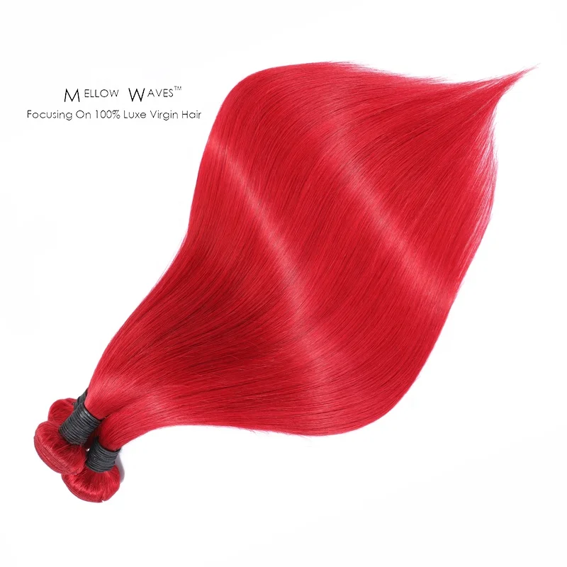 

Mellow Waves New Arrival Color Burgundy Idian Virgin Pured Red Human Hair Bundles Straight Original Hair Bundles For Women