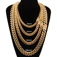 

18k Gold Plated mens full CZ Clasp Miami Cuban Link Chain Stainless Steel hip hop Necklace