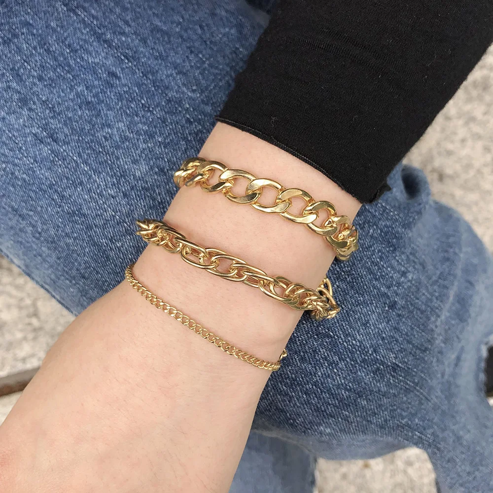 

Thick Jewelry Women Bracelet 18k Gold Bracelets Sets Cuban Chain Bracelet Women
