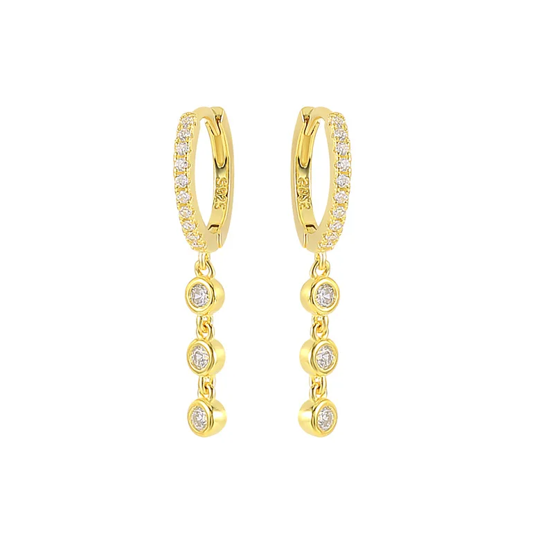 Fashion Earrings Jewelry 925 Sterling Silver Round Drop Diamond Dangle Earring Hanging Chain Gold Plated Hoop Earrings for Women