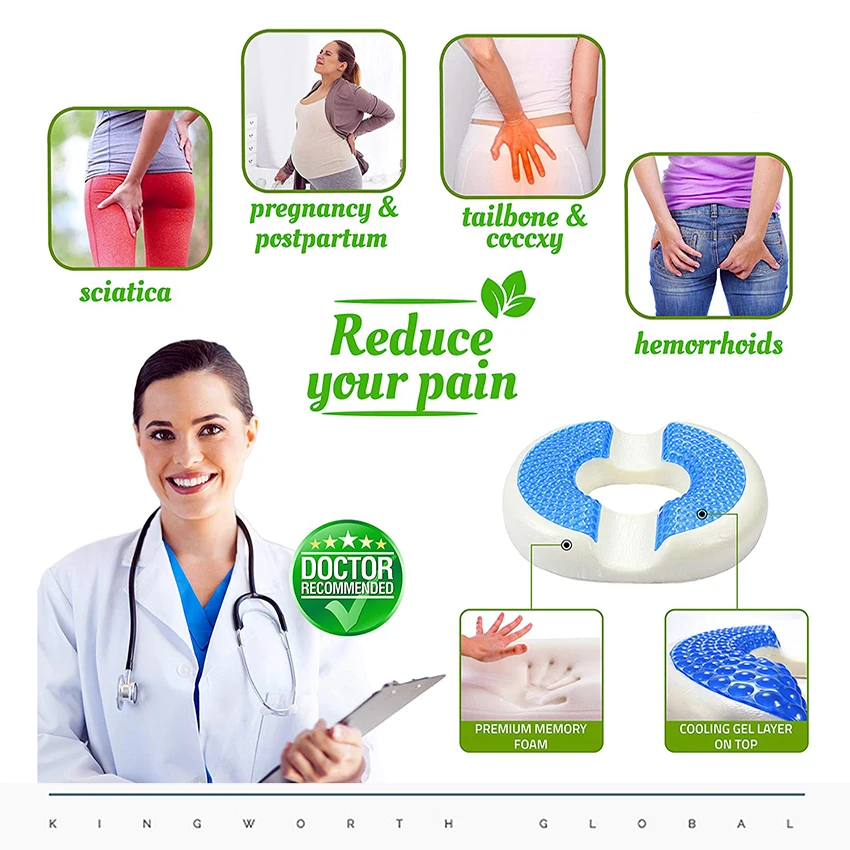 Kingworth Tailbone Gel Hemorrhoid Round Ring Donut Silicone Cooling