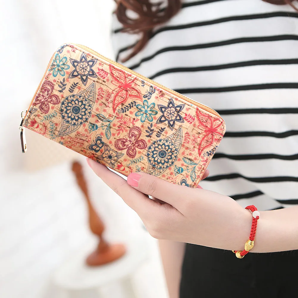 

Women rfid blocking Cork zipper flower Clutch Purse for ecofriendly cork wallet for ladies christmas day black Friday