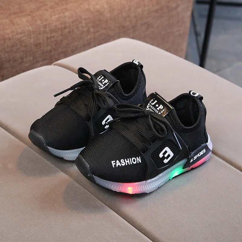 

Kids Light Up Shoes For Boys And Girls With Knitted Upper, Black, grey, pink, red