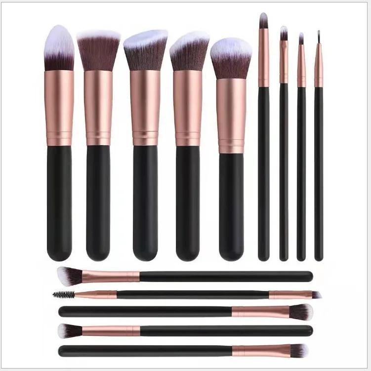 

2021 Amazon Best Seller Rose Gold Synthetic Makeup Brushes 14pcs Makeup Brush Set Private Label Make Up Brushes, Black/pink