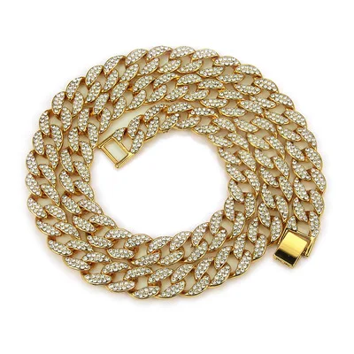 

18k Gold Finish Iced Out Hip Hop CZ Miami Cuban Chain Necklace Thick Miami Cuban Link Chain Hip Hop Necklace