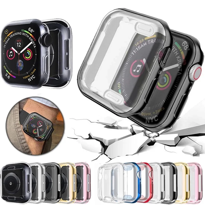 

360 Slim Watch Cover for Apple Watch Case 42mm 38mm 40mm 44mm Soft Clear TPU Screen Protector for iWatch Series 6 5 4 3 SE, Black,gold,blue,red