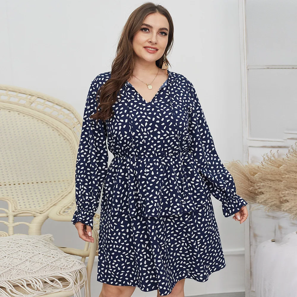 

2021 new fashion V neck long sleeve turkey women office dresses loose plus size women dress