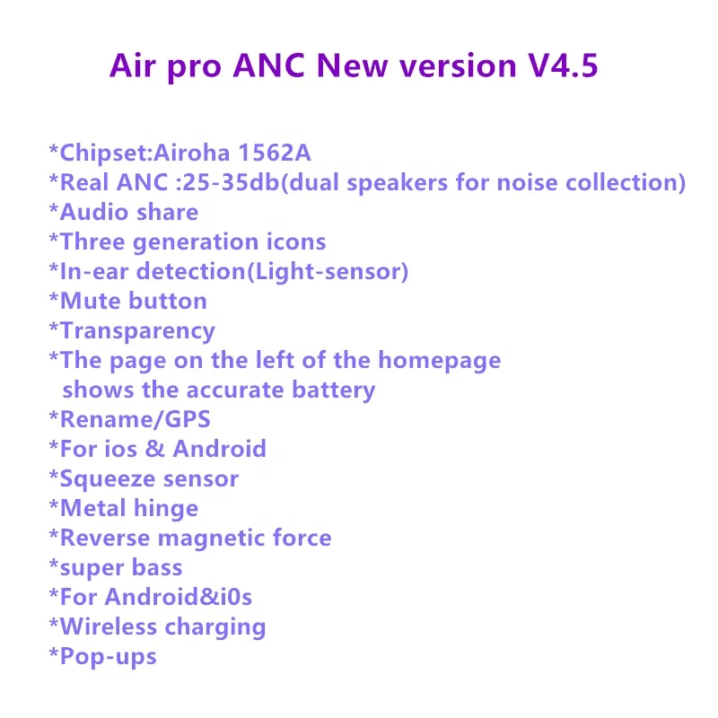 
2020 newest ANC active noise cancelling airoha 1562A tws anc earbuds true bluetooth headphones wireless earphone air pro 3 