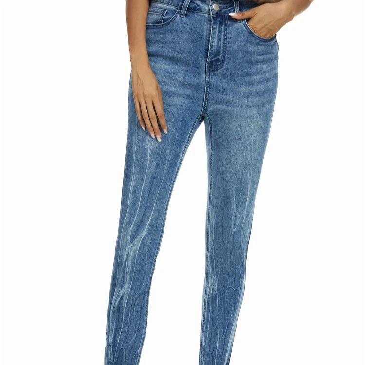 

women high waist jeans slim skinny elastic plus size woman denim jeans, Dark blue