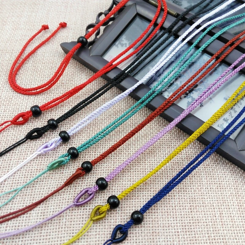 

Hand-woven Necklace Silk Knot Rope Black Bead Necklace Rope DIY Pure Jade Pendant Peace Buckle Gold Rope Jewelry Accessories, Picture shows
