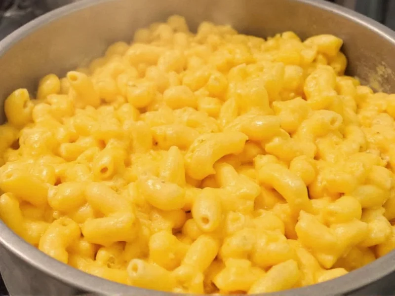 Mac and cheese leftovers reheated with visible creamy texture