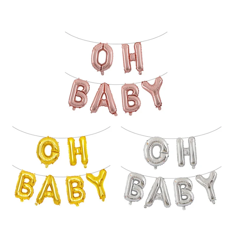 Amazon Baby Shower Birthday Party Rose Gold Silver OH BABY English Alphabets Letters Foil Balloons Sets Wholesale