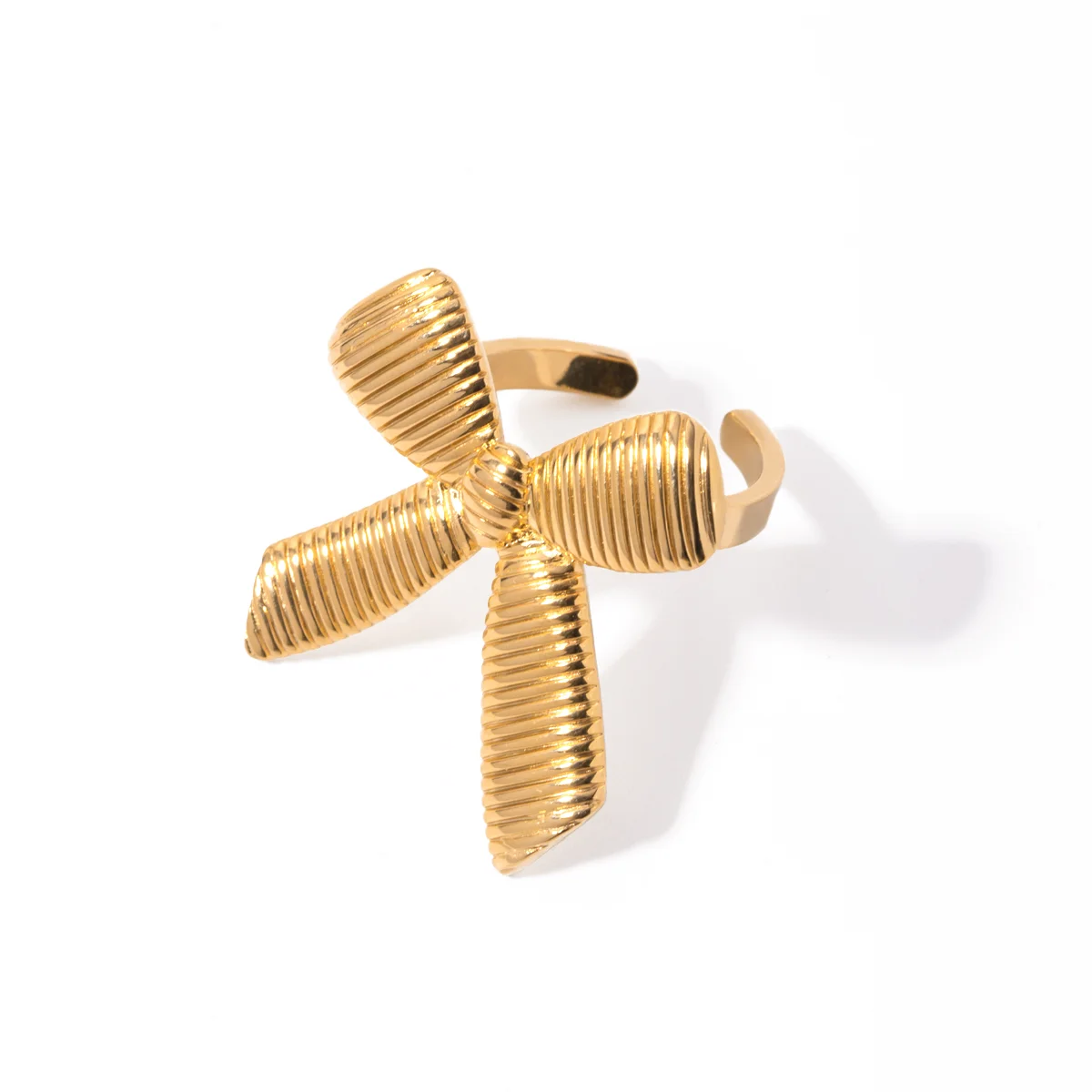 

J&D Designer Minimalist Stainless Steel Jewelry 18K Gold Plated Rings Striped Bow Open Rings For Women