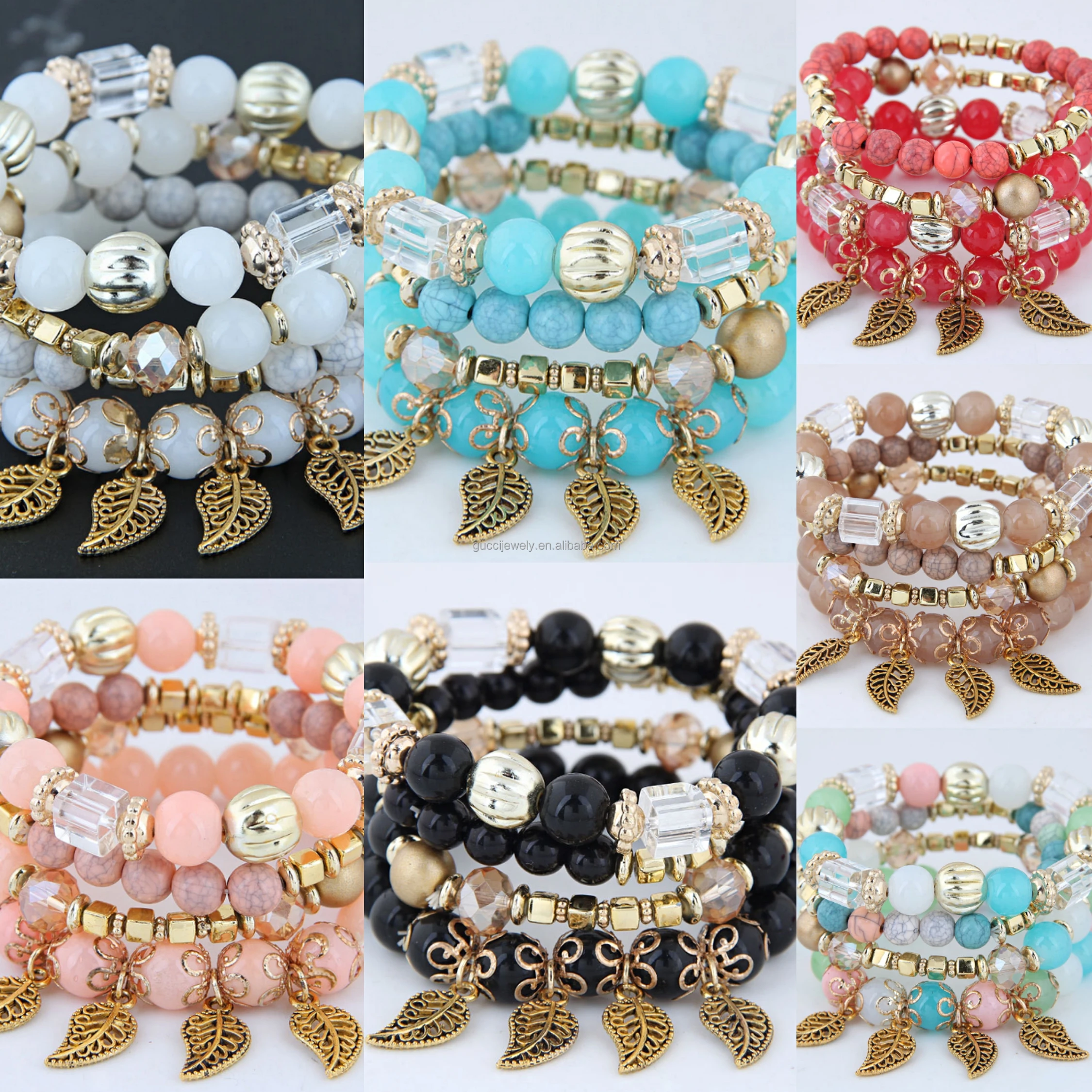 

Quanzhou Wholesale Cheap Stylish Multi Leaves Glass Beaded Bracelet Of Women Ethnic Style Lady's Pendant Charm Bracelet