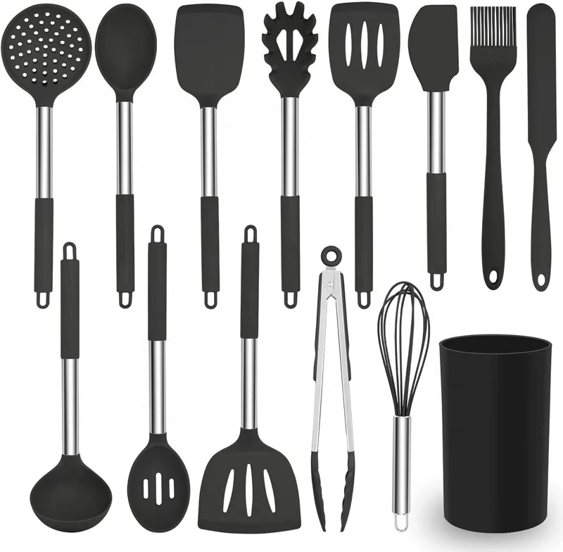 

Kitchen Cooking Utensils,Nonstick Silicone Kitchenware Sets,Stainless Steel Handle,High Temperature And Heat Resistance, Customized