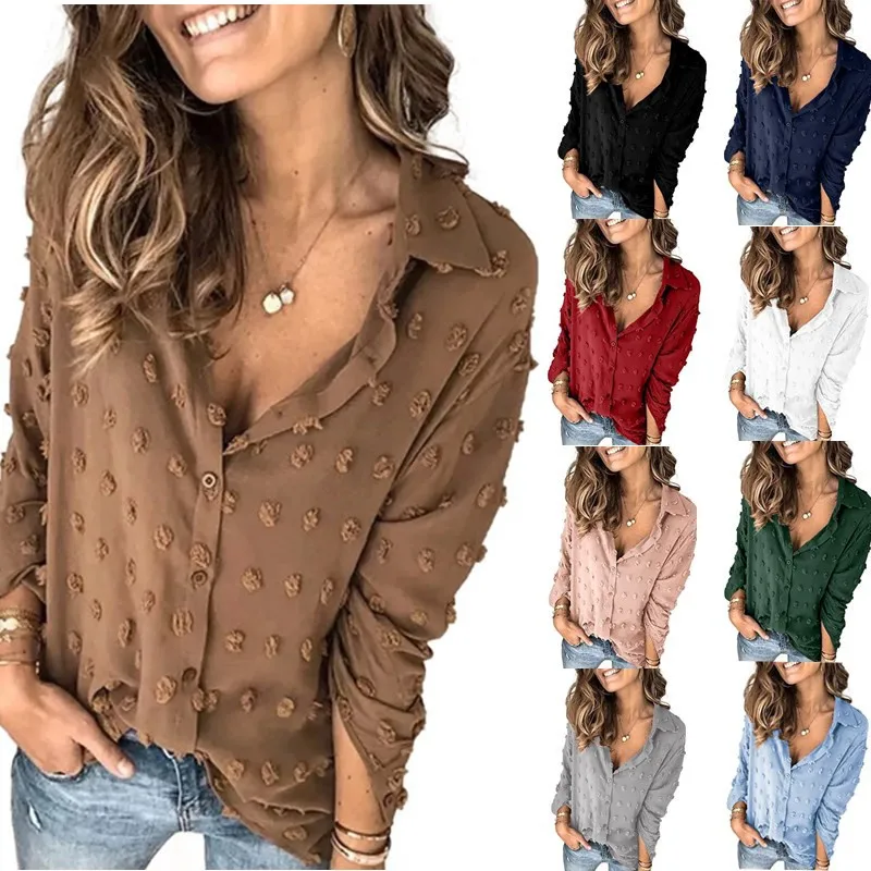 

New arrival fall clothes solid color lapel long-sleeved long sleeve tops lady's shirt fashion blouse shirts for women