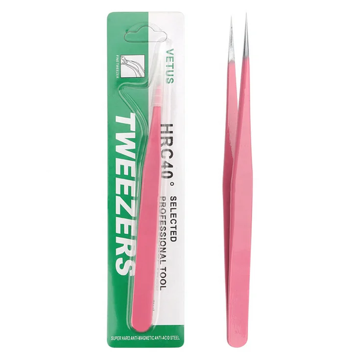 

Stainless steel professional eyelash pink tweezers vetus tweezers with high quality