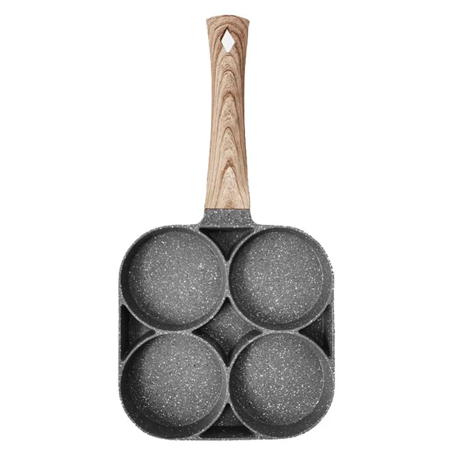 

4 Hole Fried Burger Pan Non-stick Ham Pancake Maker Wooden Handle Suitable For Gas Stove And Induction Cooker