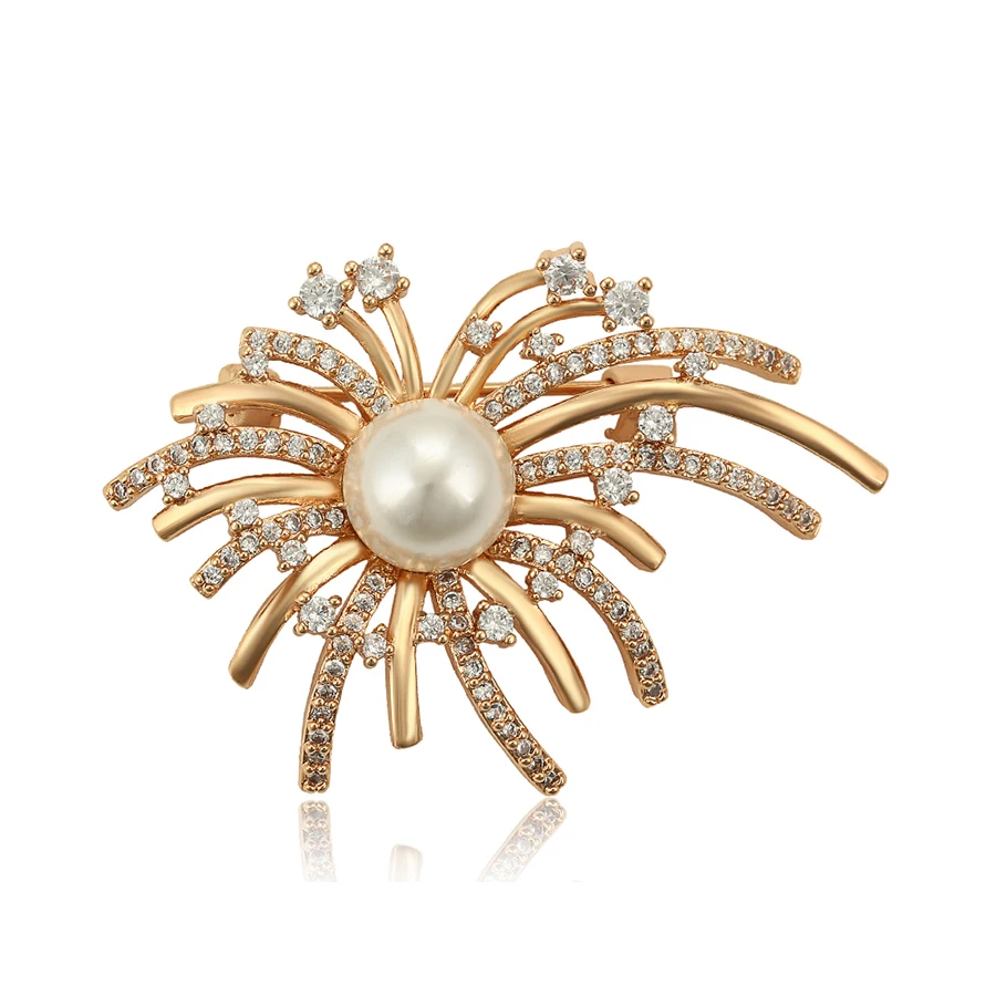 

brooches-414 XuPing Jewelry Elegant Design Gold Ladies Jewelry Special Price Zircon Pearl Brooch