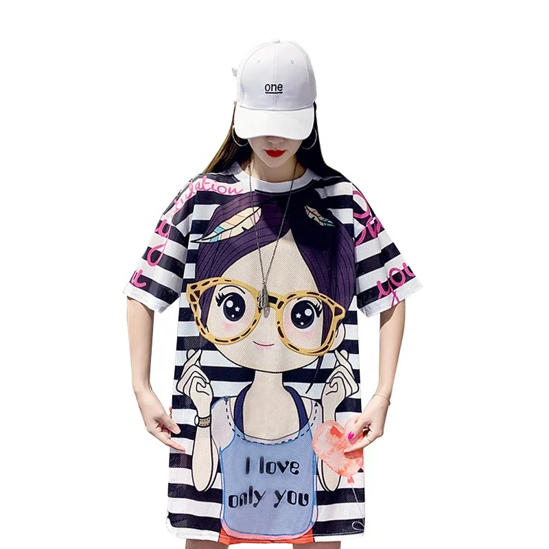 

Factory direct supply sublimation tshirts woman cute girl printed plus size mesh dress women girls' sleepwear