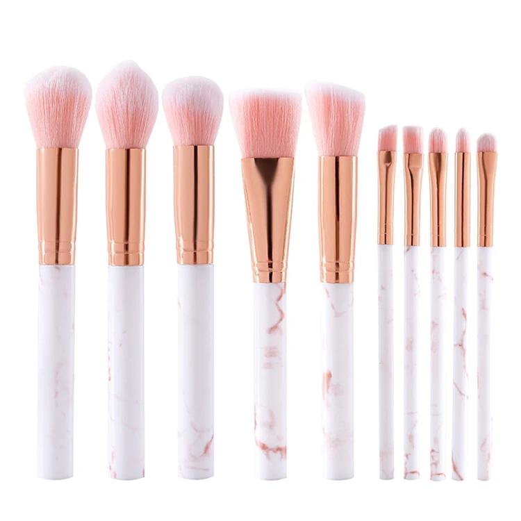 

10Pcs Synthetic Hair Makeup Brush Kit High Quality Marble Professional Cosmetic Private Label Makeup Brush Set, Marble - white or pink. accept customization