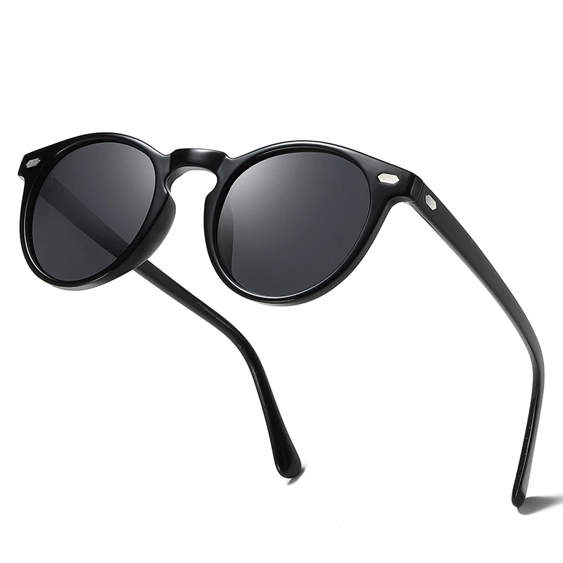 Wholesale Mens Fashion Design TR90 Frame Metal Rivet Decoration Vintage Luxury Retro Small Round Sunglasses