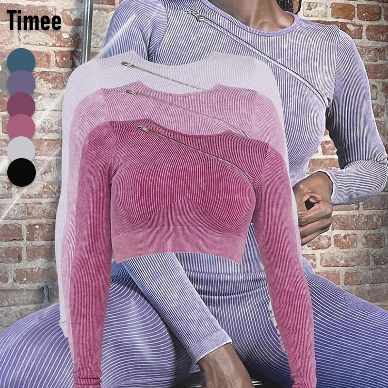 

women clothing active wear gym fitness sets seamless long sleeve tops and leggings ribbed yoga set