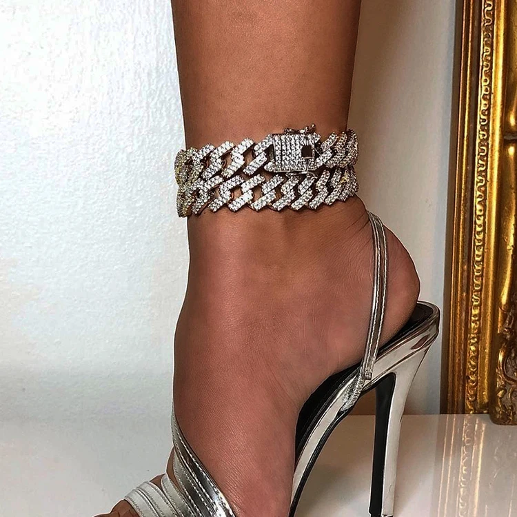 

Summer Trendy Barefoot Ankle Bracelet Women Diamond Cuban Chain Anklets 2022 New Iced Out Bling Foot Jewelry, Gold,silver color
