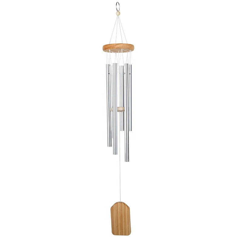 

Pine wood metal small 6-tube wind chime Nordic pastoral aluminum tube balcony door decoration gift, Natural color