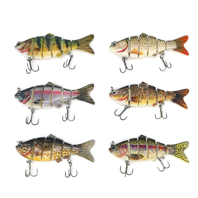

Wholesale lifelike sinking minnow hard body fishing lure 6 segments swimbait multi jointed bait, 6 colors