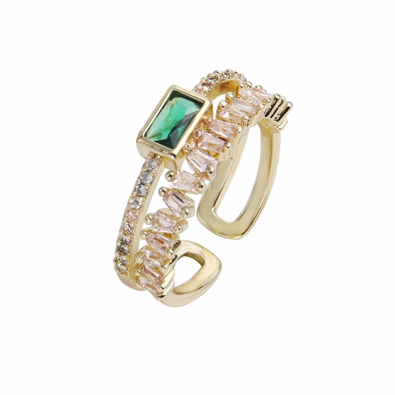 

Korean Style Light Luxury High Sense Of Exquisite Emerald Niche Ins Style Fashionable Double Opening Ring, Picture shows