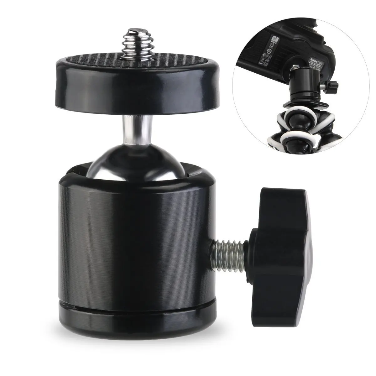 

360 Degree Rotation Aluminum Camera Ball Head Tripod Mount, Black