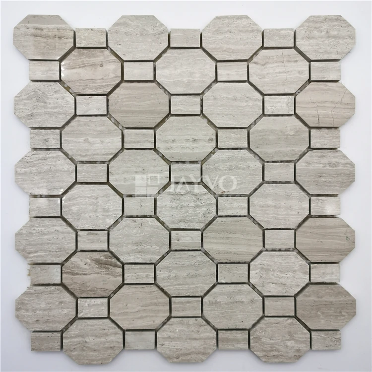 Art Design Light Wooden Grain Octagon Mosaic Tile Concept Tiles for Bathrooms