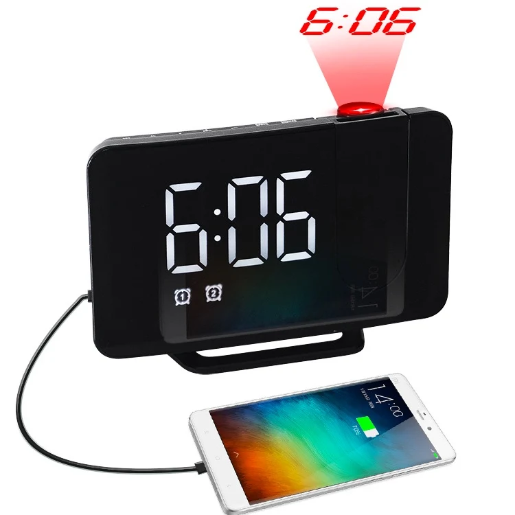 

Digital LED FM Radio Time Projection Alarm Clock with Phone Charging Port