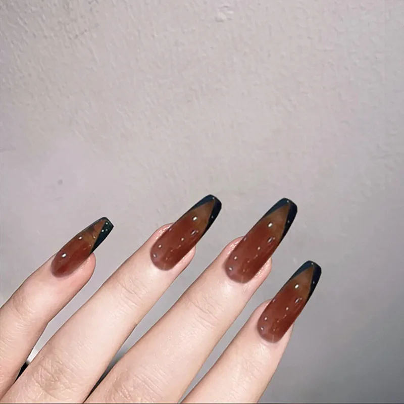 

black coffee french tip press on nails false nails press on