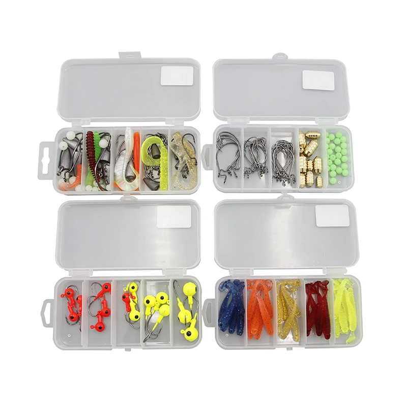 

20 Options Copper Sinker Luminous Beads Worm Hook Jig Hook Soft Lures Texas Rig Fishing Jigs Lures Kit Box, 10