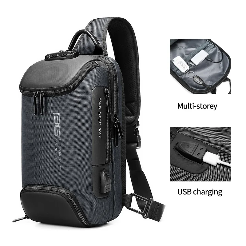 

Factory new design usb men fashion travel waterproof portable men shoulder crossbody sling bag, Black