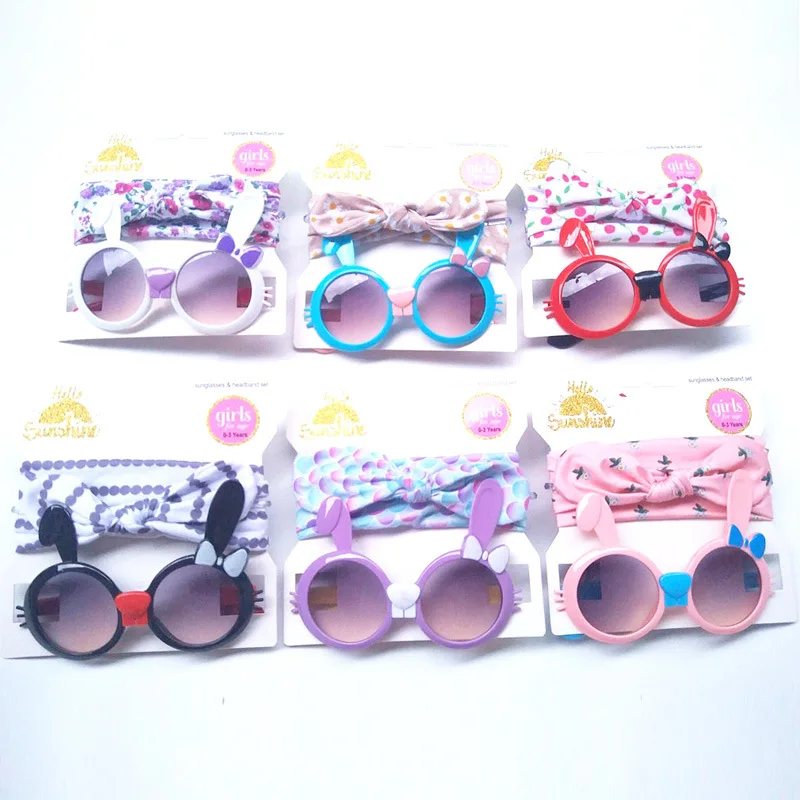 

Wholesale Fashion Colorful Cute Rabbit Children's Hairband Sunglasses A Set Boys And Girls Personality Kids Shades Sunglasses, Picture shown