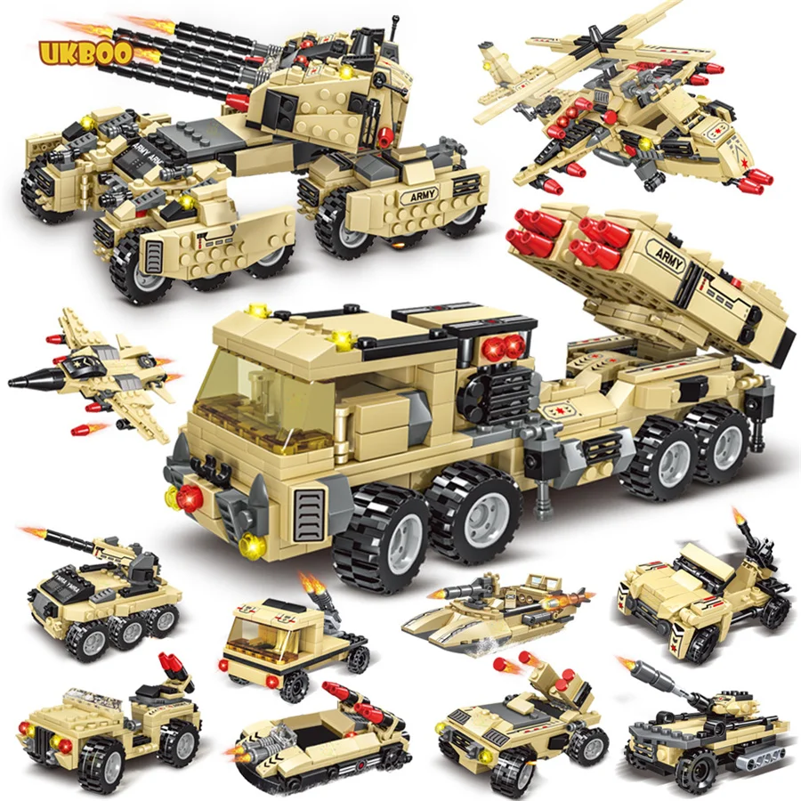 

Free Shipping UKBOO WW2 Military War Helicopter Heavy Armored Vehicle Weapon Boy Soldiers Model Building Blocks for Children