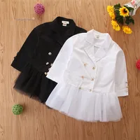 

Fashion Toddler Girl White Wind-Breaker Kid Girl Double Breasted Turn-down Collar Black Tulle Patchwork Safari Jacket Outwear