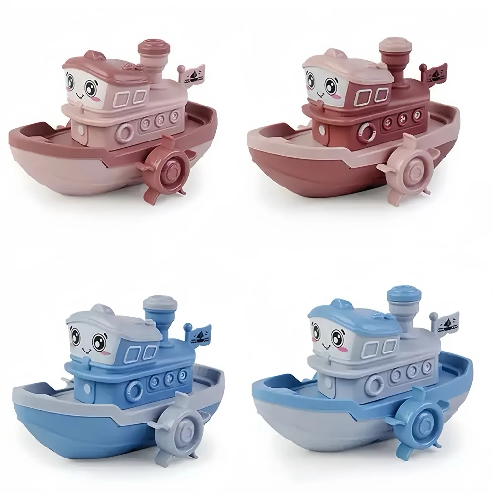 

Cute Cartoon Ship Boat Toy Chain Clockwork Water Ship Wind up Toy for Toddler Baby Bath Shower Toys Plastic Customized Logo Free