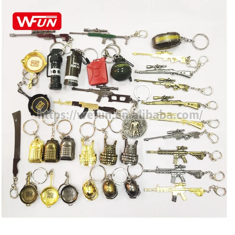 Hot selling Pubg Games Mini 98k M416 Gun Metal Zinc Alloy Weapon Pan Helmet Keychain Keyring for  Gift Ornament