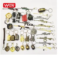 

Hot selling Pubg Games Mini 98k M416 Gun Metal Zinc Alloy Weapon Pan Helmet Keychain Keyring for Gift Ornament